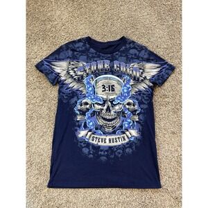 Stone Cold Steve Austin 3:16 Blue Winged Skull T Shirt Size Small WWE Modern Tee
